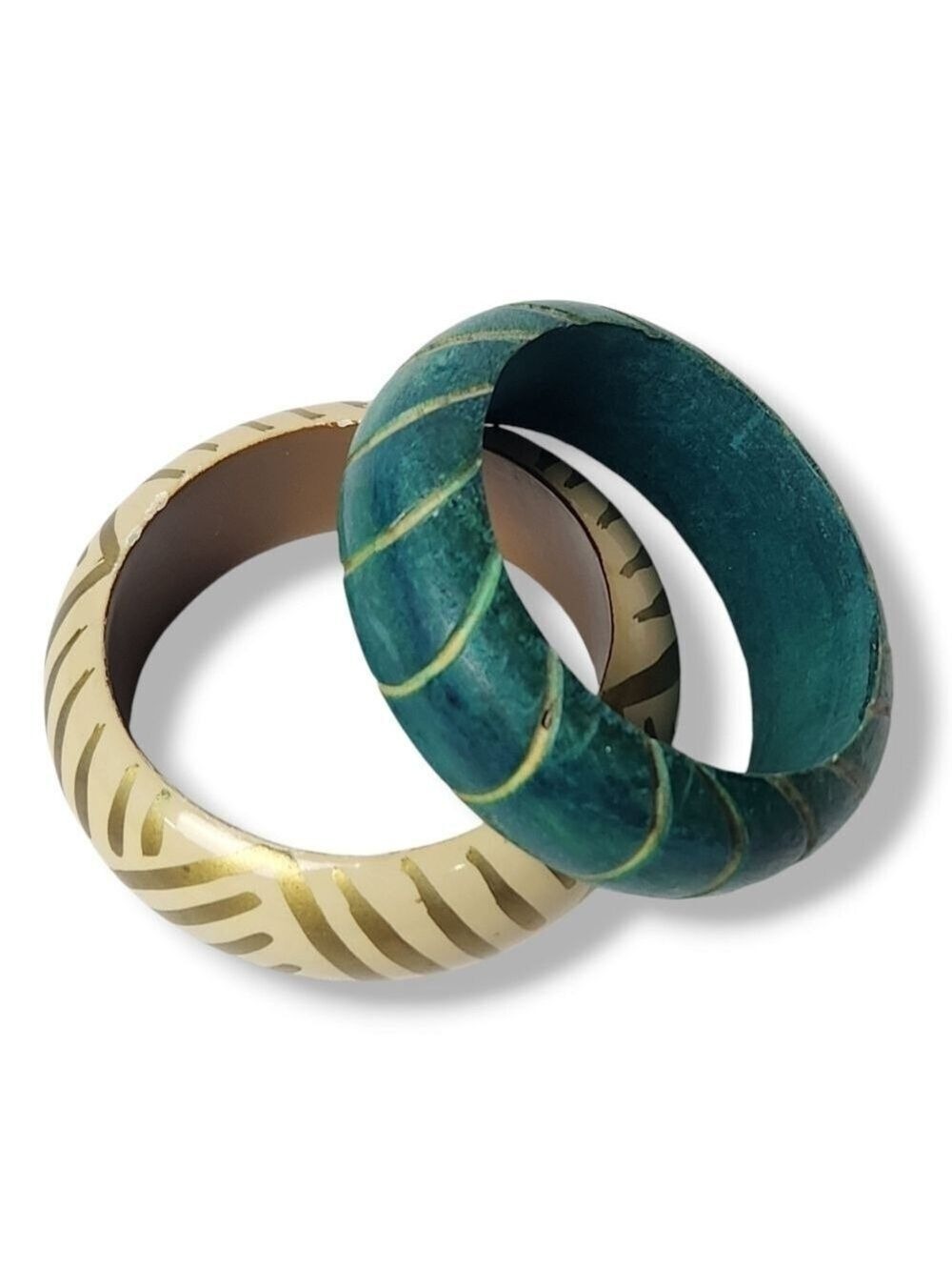 Vintage Wooden Chunky Bracelets Bangles Pair